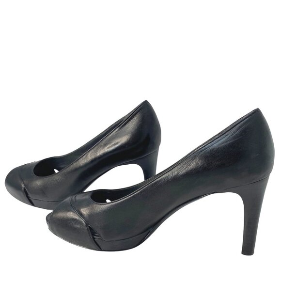 Stuart Weitzman Black Leather Peep Open Toe High Heel Luxury Pumps Size 7.5M - Picture 7 of 13